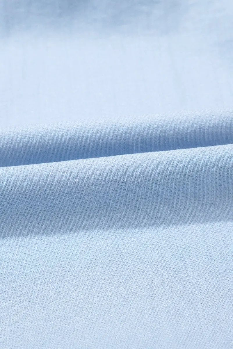 Beau Blue Floral Embroidered Puff Sleeve Split Neck Blouse - Love Salve